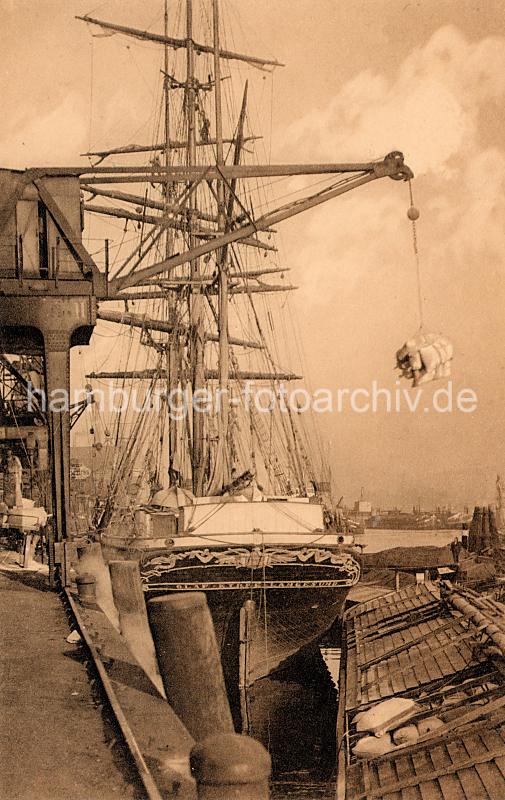 888_244_1 Historische Hafenszene Hamburg Altona - Frachtsegler + Ladekran. | Grosse Elbstrasse - Bilder vom Altonaer Hafenrand.